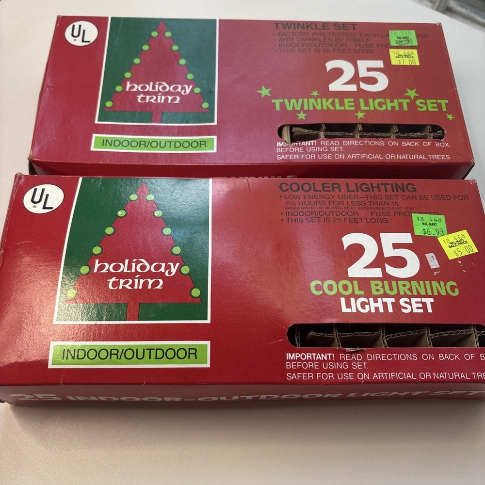 2 HOLIDAY TRIM 25 OUTDOOR LIGHT SET ASSORTED COLORS C9 BULBS VINTAGE STYLE